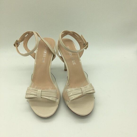 Nude Slingback Mid Heels Bows Pumps Open Toe Transparent Sandals - Picture 1 of 10